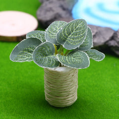 Artificial Eucalyptus Fiddle Leaf Fig Plant Pot for Dollhouse or Terrarium Decor