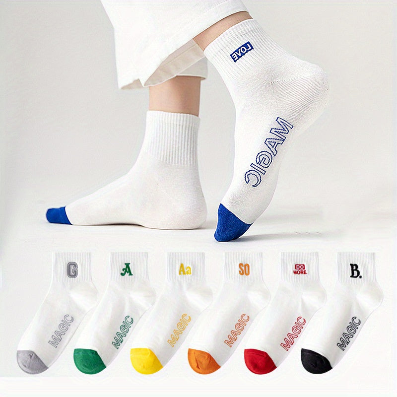 6 Pairs Letter Print Sports Short Socks Women's Stockings