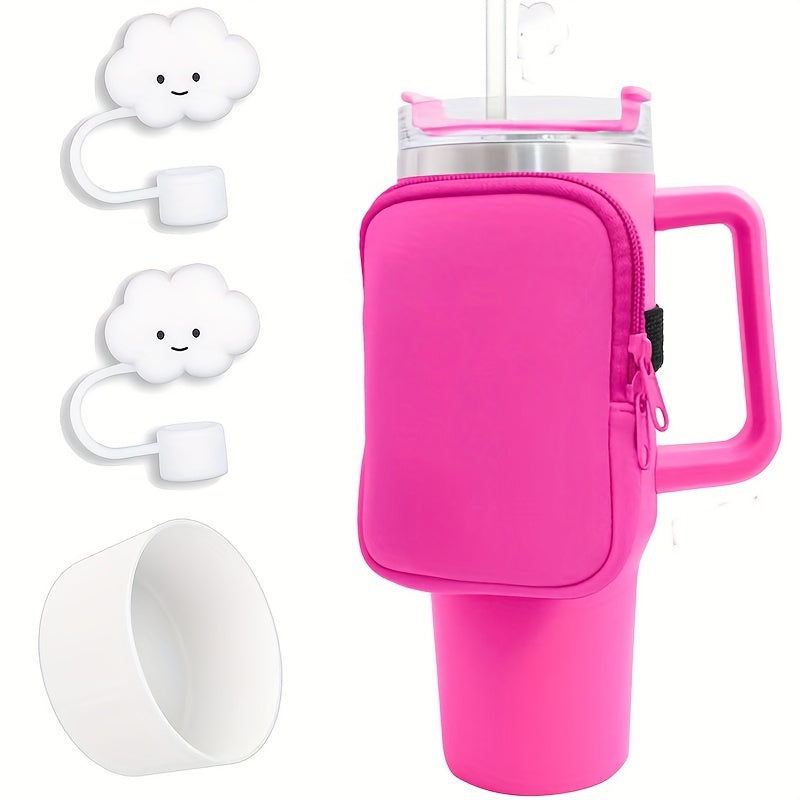 4pcs Tumbler Cup Accessories with Pouch Bag, Sleeve, Straw Lids