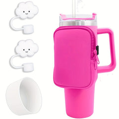 4pcs Tumbler Cup Accessories with Pouch Bag, Sleeve, Straw Lids