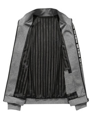 Men's Slim Fit Alphabet Print Zipper Stand Collar Jacket