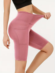 Women's High Waist Biker Shorts With Pockets - Yoga Running Compression Shorts