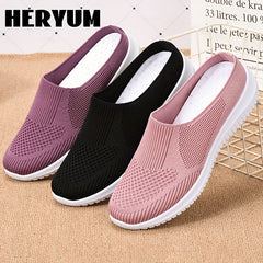 Breathable Knit Mule Sneakers for Women Lightweight Slip On Shoes