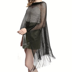 Glitter Hollow Out Shawl Tassel Wraps Large Sunscreen Bikini Cover Up