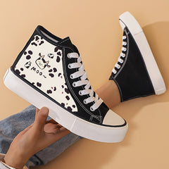 Cow Print Chunky Canvas Sneakers High Top Skate Shoes
