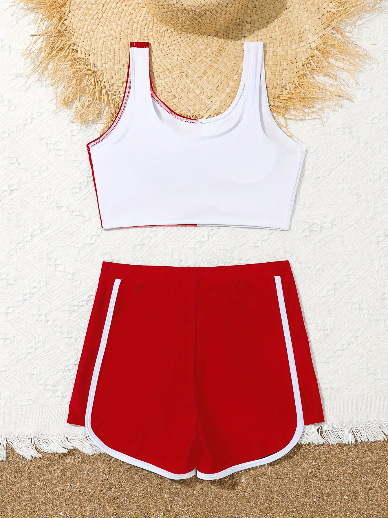 Girls 2pcs Swimsuit Set Splicing Top Shorts Set Bathing Suit Summer Clothes