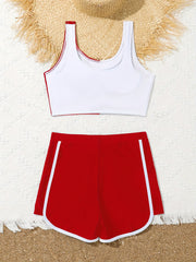 Girls 2pcs Swimsuit Set Splicing Top Shorts Set Bathing Suit Summer Clothes