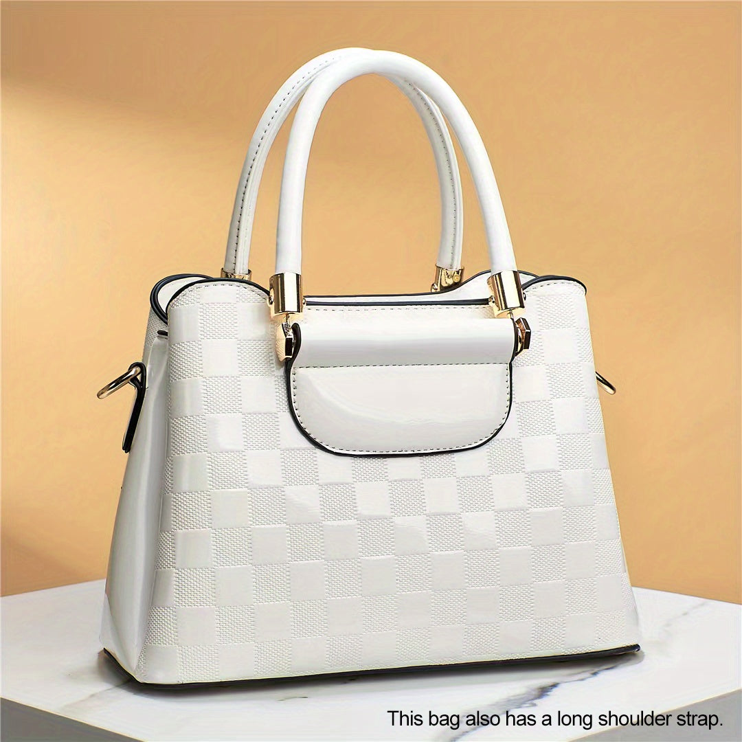 Plaid Pattern Handbag Crossbody Bag Top Handle Purse For Office