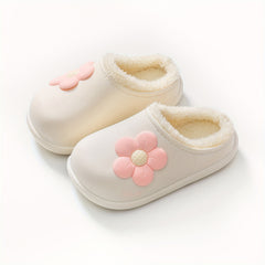 Flower Furry House Shoes for Girls Non-Slip Soft Bottom Walking Shoes