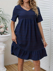 Ruched Solid Dress Casual V Neck Short Sleeve Summer Dress Women's Clothing