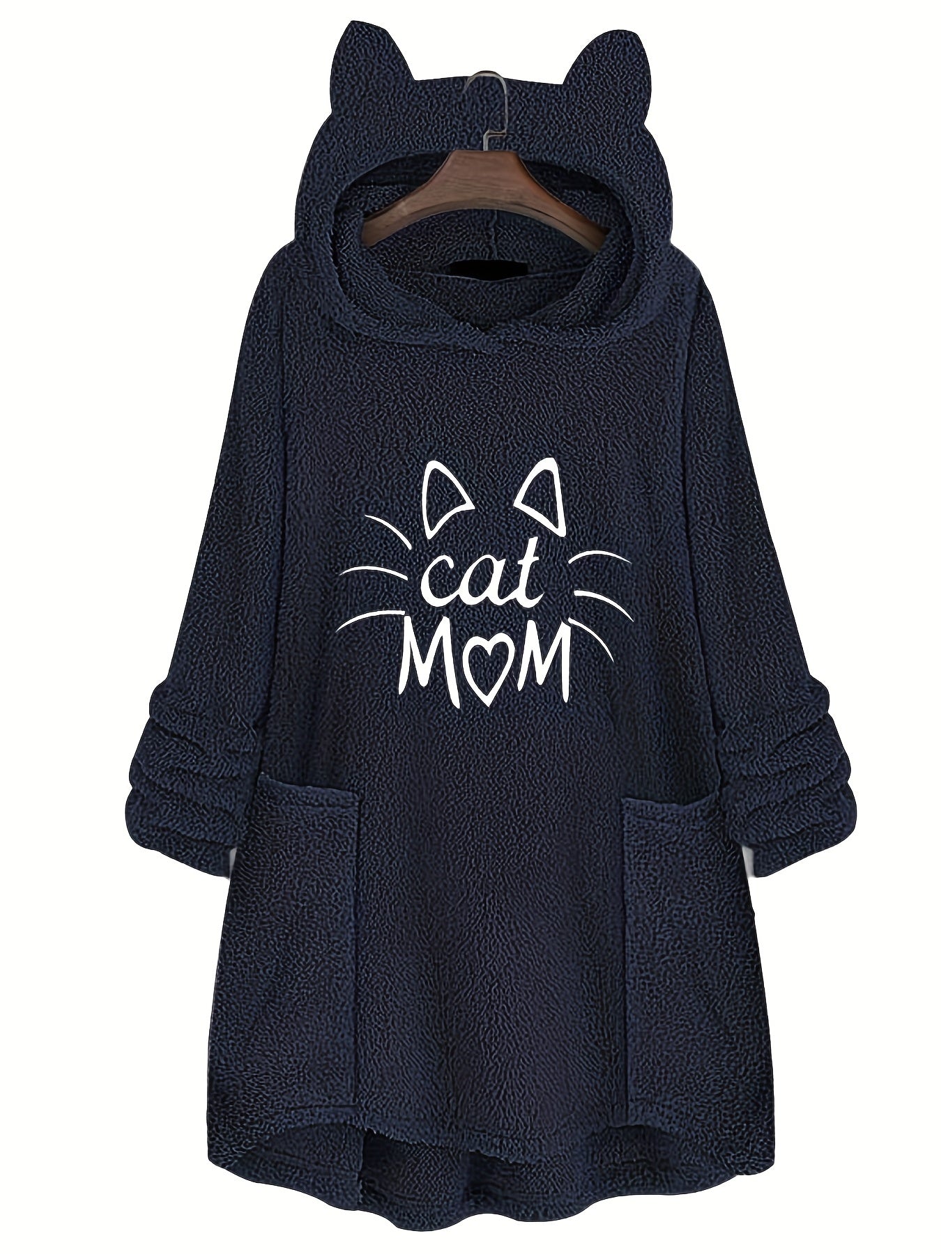 Cat Mom Print Hoodie Casual Long Sleeve Sweatshirt