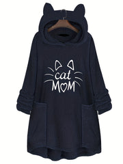 Cat Mom Print Hoodie Casual Long Sleeve Sweatshirt