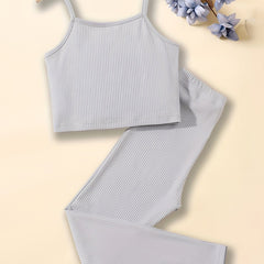 2pc Girls Ribbed Sleeveless Cami Top & Elastic Waist Pants Set