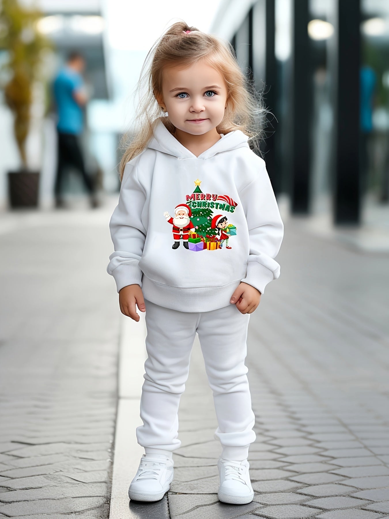 Santa & Presents Print 2pcs Girls Hoodies Jogger Pants Set For Sports