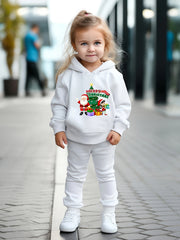 Santa & Presents Print 2pcs Girls Hoodies Jogger Pants Set For Sports
