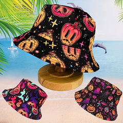 Unisex Sunshade Bucket Hat With Cartoon Pumpkin Print