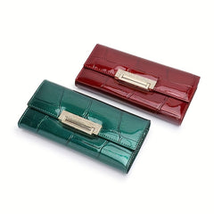 Stylish Leather Wallet with Glossy Stone Pattern & Clasp