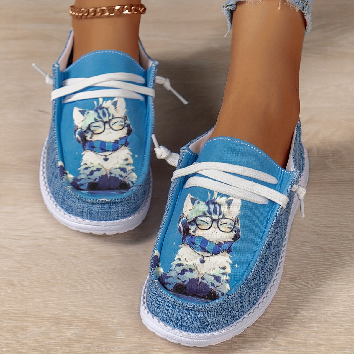 Cartoon Cat Pattern Flat Women's Casual Shoes