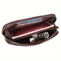 Vintage Leather Wristlet Clutch for Women Large Capacity Wallet