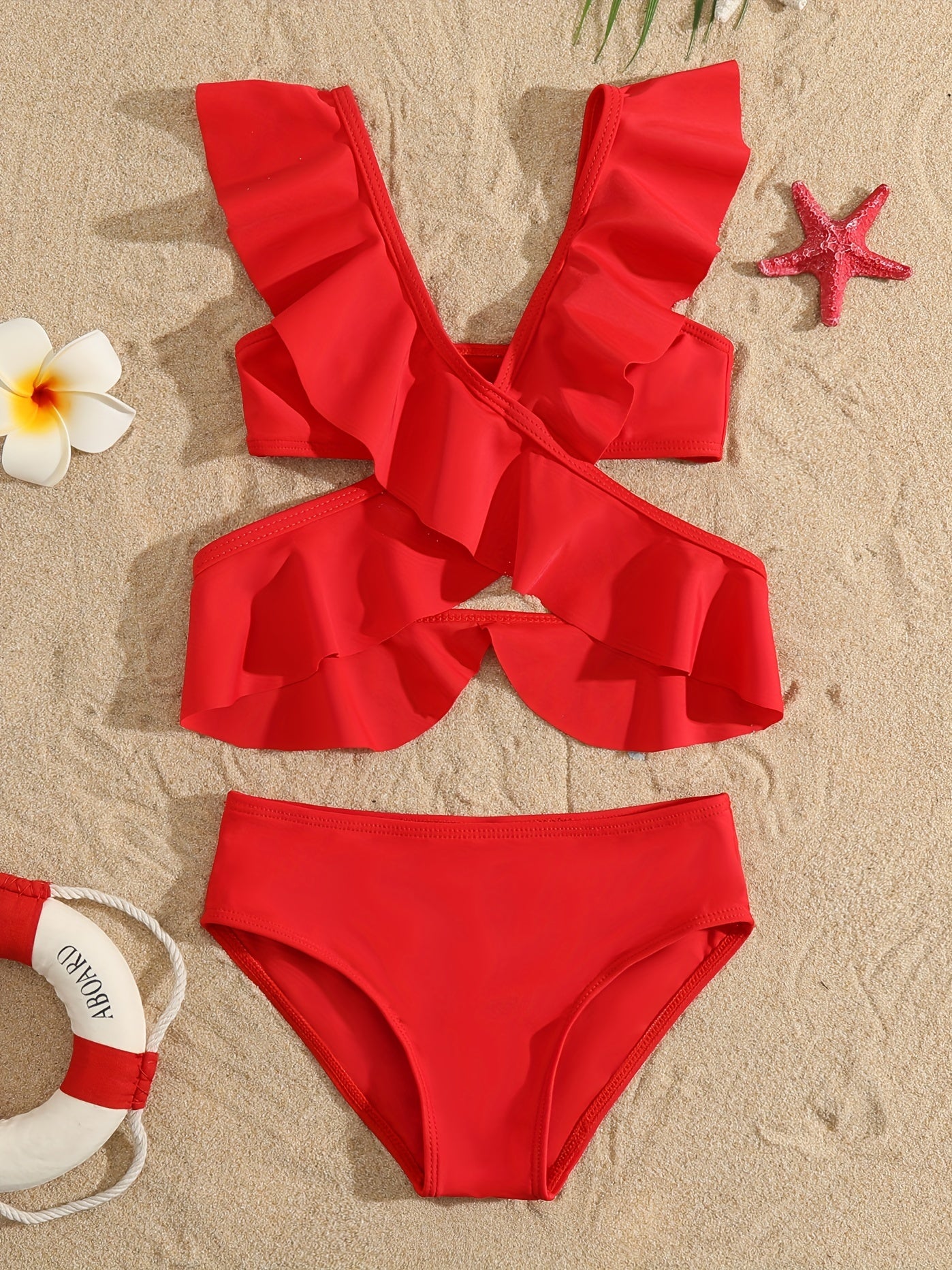 Mommy Kids Matching Swimsuit Ruffle Sleeve Swimwear