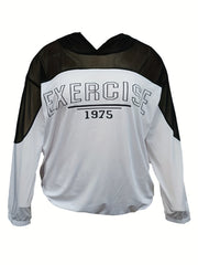 Women's Plus Size Letter Print Mesh Long Sleeve Hoodie