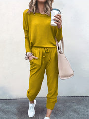 Solid Long Sleeve Top & Tapered Leg Pants Set