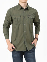 Men's Long Sleeve Military Style Cargo Tactical Work Shirt