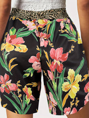 Leopard & Floral Print Boho Shorts Elastic Waist Summer Women's Clothing