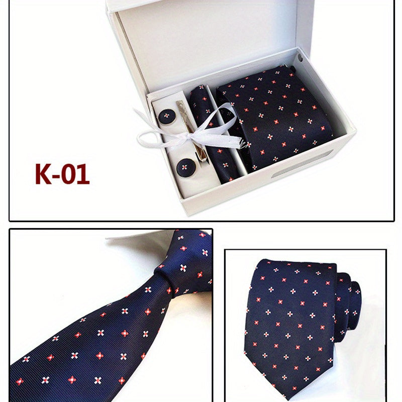 Men's Tie Dot Flower Striped Necktie Set
