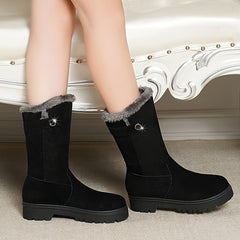Women's Winter Boots Faux Fur Lined Flat Heel Zipper Comfortable Walking Boots