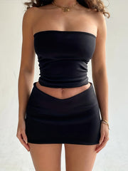Ruched Two piece Set Off Shoulder Tube Top & Mini Skirts