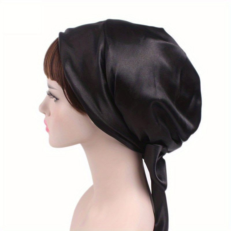 Soft Lace Up Satin Turban Cap Floral Head Wraps Women Ramadan Beanie Bonnet