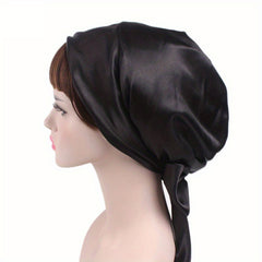 Soft Lace Up Satin Turban Cap Floral Head Wraps Women Ramadan Beanie Bonnet
