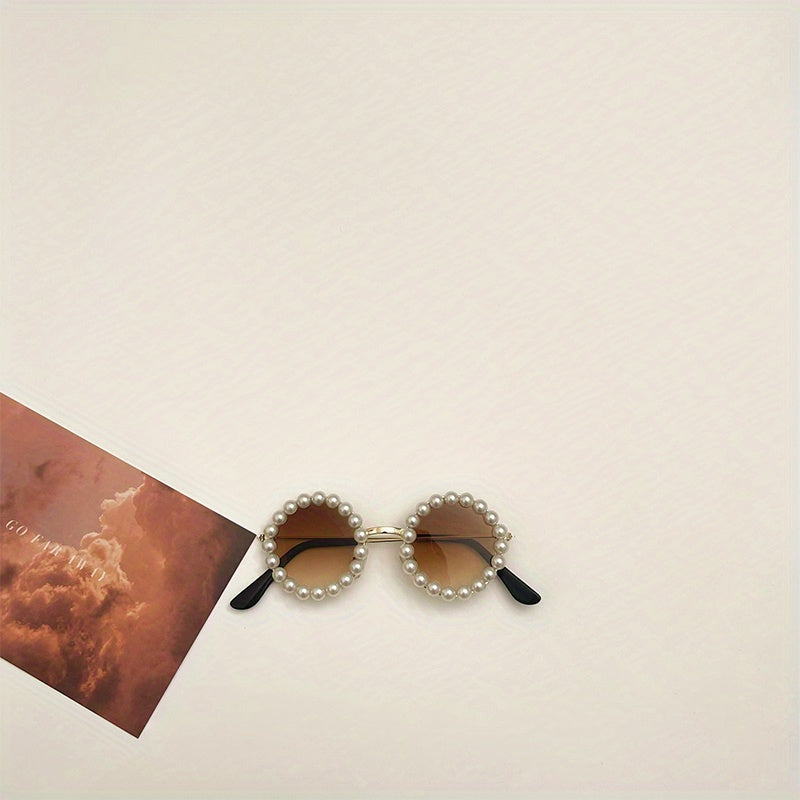 Kids Sun Protection Round Sunglasses with Faux Pearls