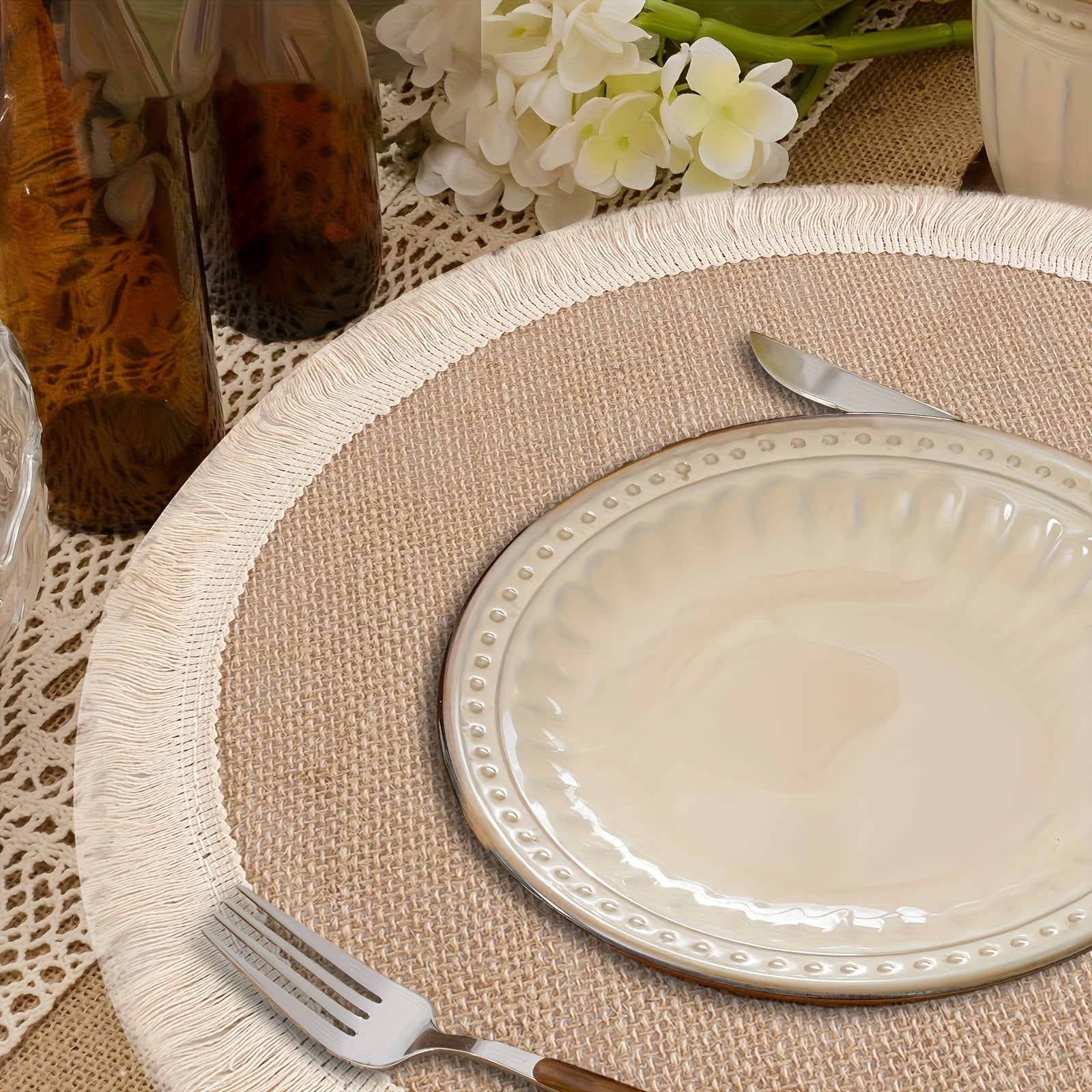 Bohemian Style Round Polyester Coaster Wedding Table Mat