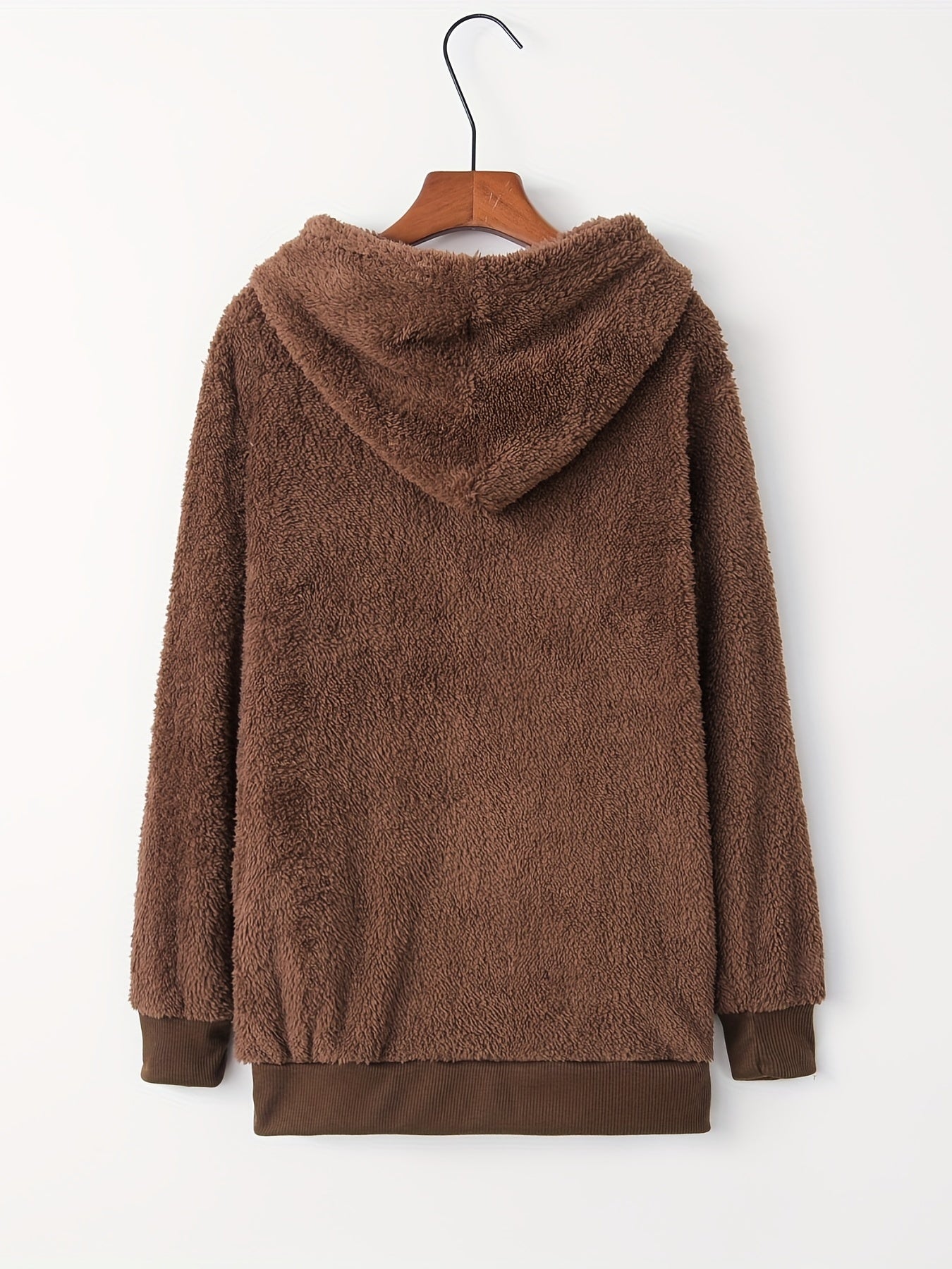 Solid Quarter Zip Fuzzy Hoodie Long Sleeve Hoodies Sweatshirt Women