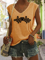 Heart Print V Neck Tank Top Women's Summer Sleeveless Casual Top