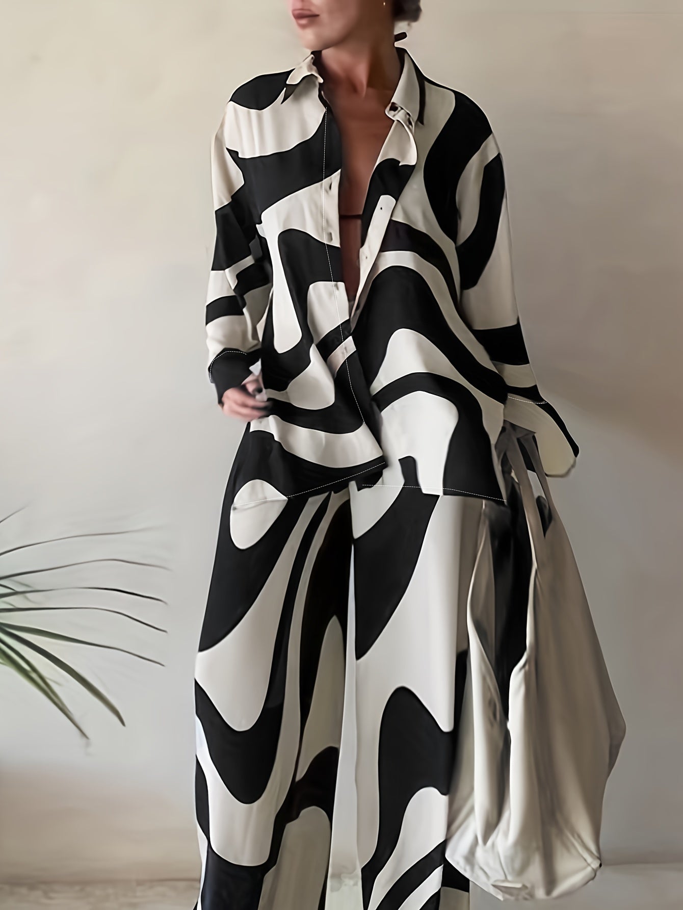 Abstract Stripe Print Two Piece Set