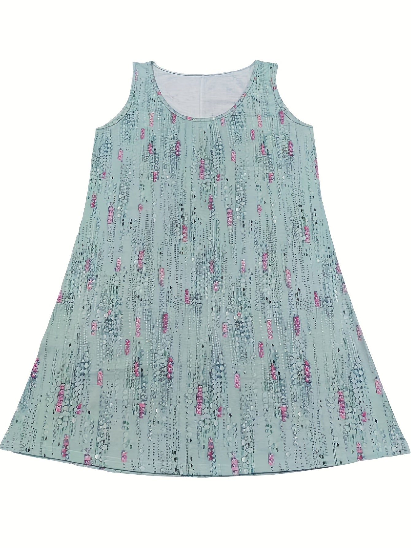 Casual Tank Dress Allover Print Round Neck Slight Stretch