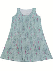 Casual Tank Dress Allover Print Round Neck Slight Stretch