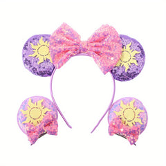 4pcs Mouse Ear Shaped Headband Hair Clips Set for Holiday Party Girls