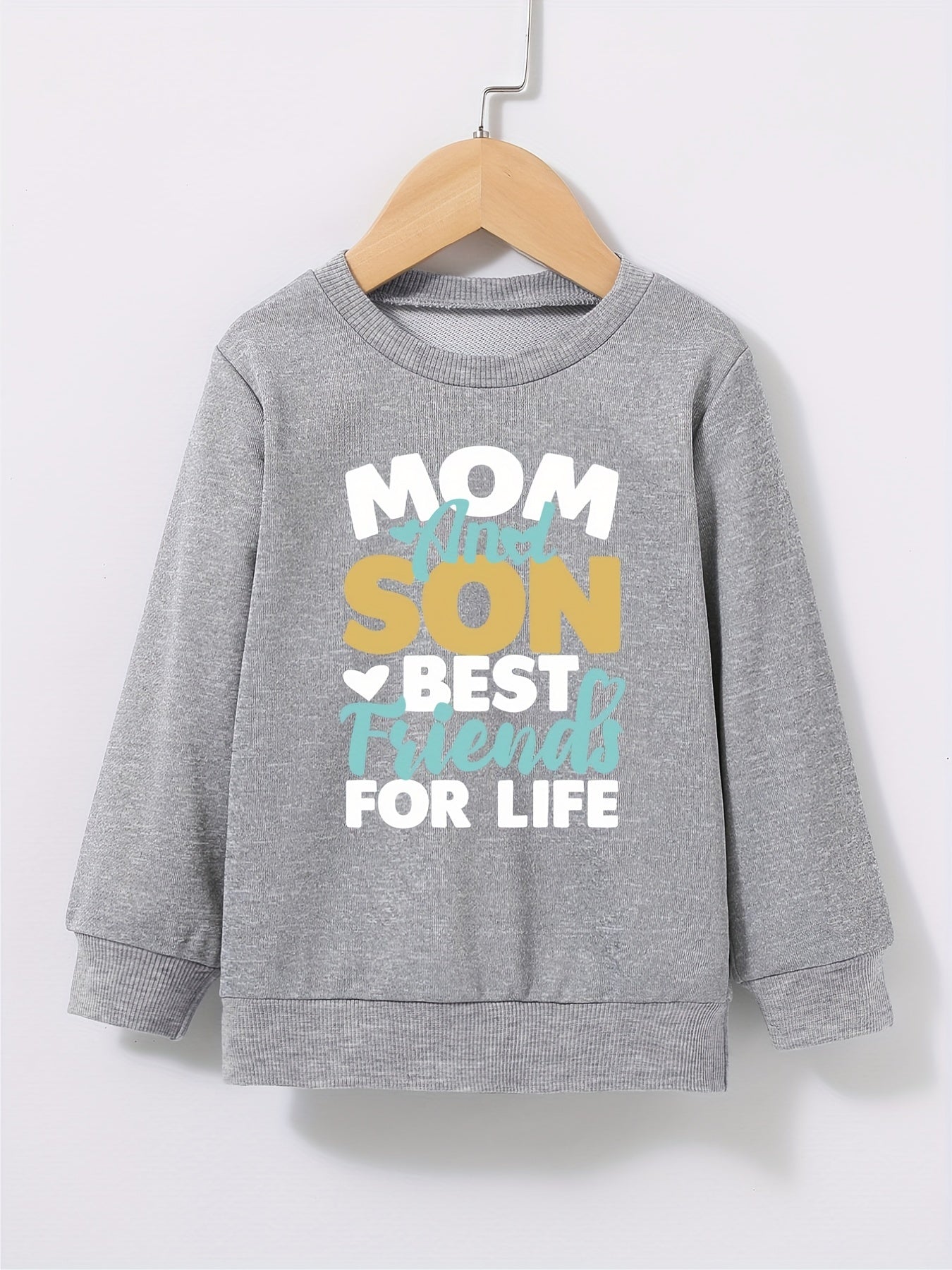 Boys Round Neck Sweatshirt Pullover MOM AND SON Print Casual Top