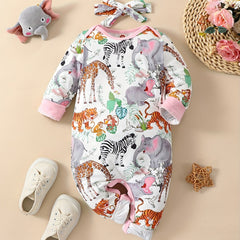 Cartoon Animal Print Baby Jumpsuit Long Sleeve Romper
