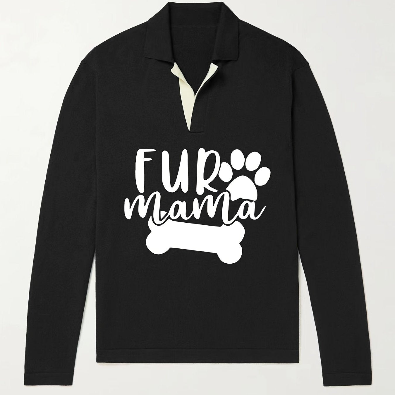 Fur Mama & Dog Paw Knit Polo Shirt Men's Pullover Sweater