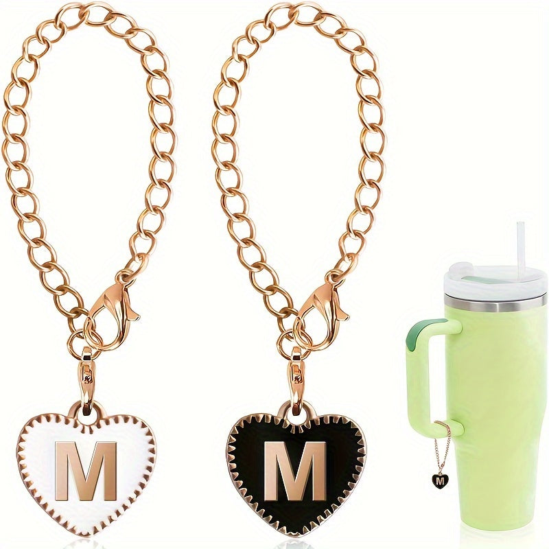 2pcs ID Initial Letter Cup Handle Charm Heart Shaped Pendant Decor