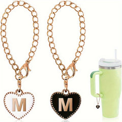 2pcs ID Initial Letter Cup Handle Charm Heart Shaped Pendant Decor