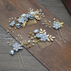 4pcs Flower Hairpin Faux Pearl Rhinestone U Shaped Hair Pin Hair Accessories