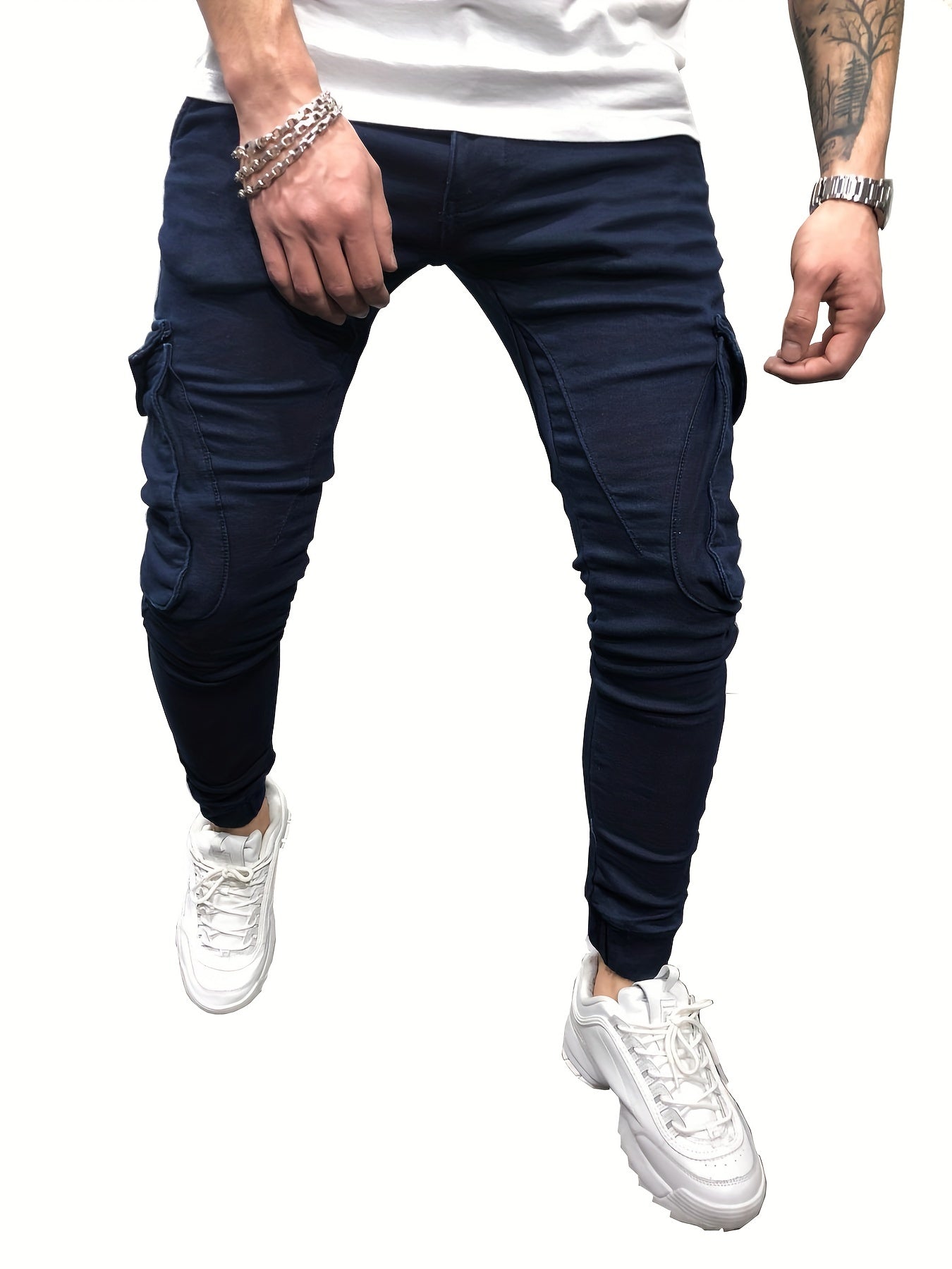 Men's Slim Fit Cargo Navy Jeans