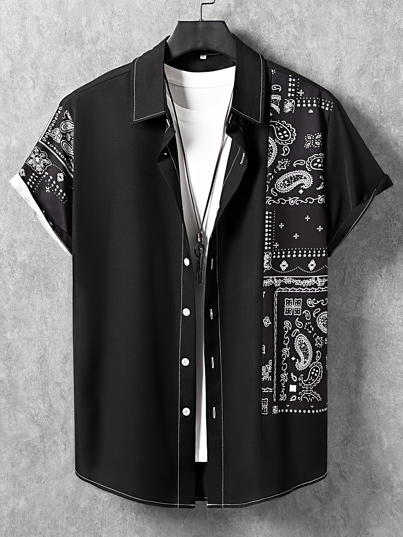 Men's Bandana Pattern Camp Collar Shirt