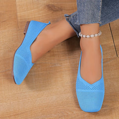 Women's Breathable Knit Slip On Flat Shoes Lightweight Square Toe Shoes
